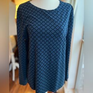 Talbots Burnout Black Velvet Teal Top Moroccan Trellis Geometric Long Sleeve